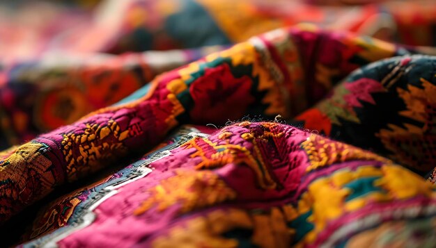 a close up view of a colorful blanket