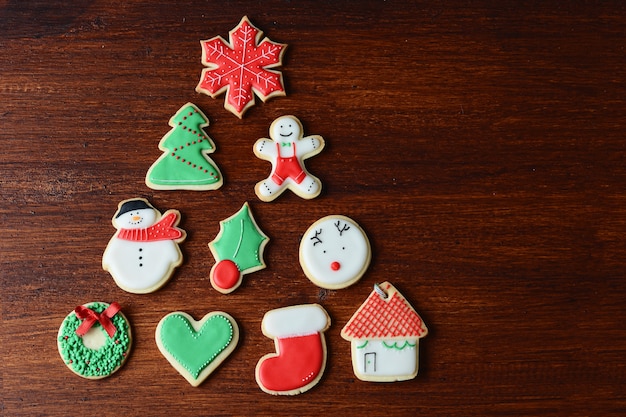 Close up view of colorful christmas cookies