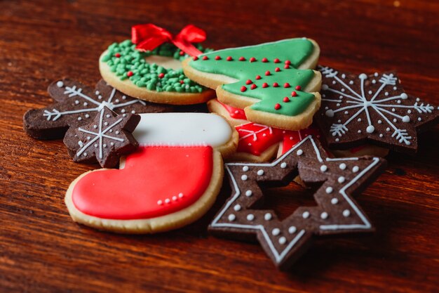 Close up view of colorful christmas cookies