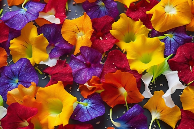 Close up view of colorful edible flowers Nasturtium