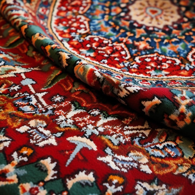 Close up view of colorful oriental carpet Selective focus