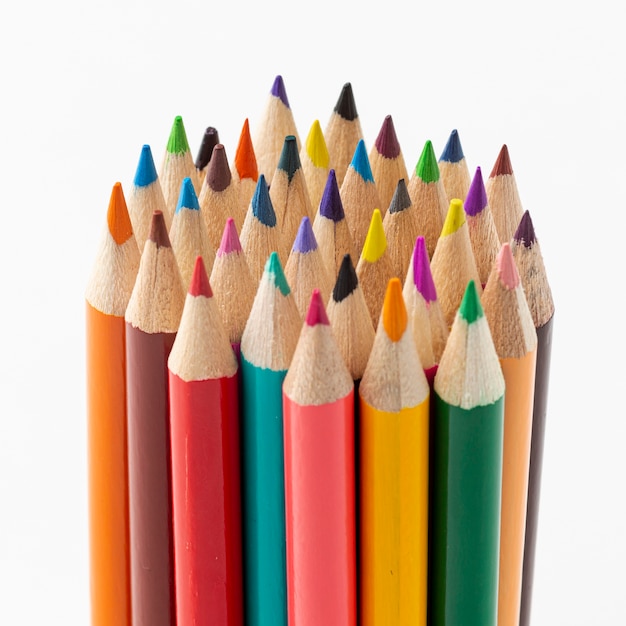 Photo close-up view of colorful pencils