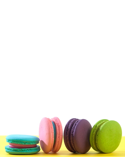 Close up view of colourful macaroons