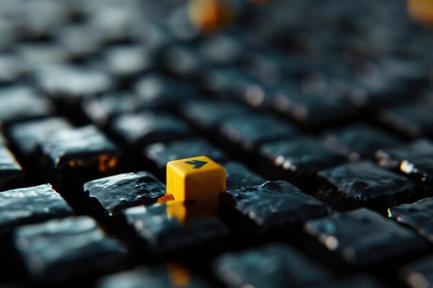 a close up view of a computer keyboard with a yellow button this image can be used to illustrate computer technology or highlight a specific function on a keyboard