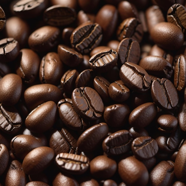 Close up view of dark roasted coffee beans fresh coffee beans background