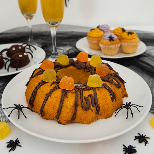 Foto vista ravvicinata della deliziosa torta di halloween