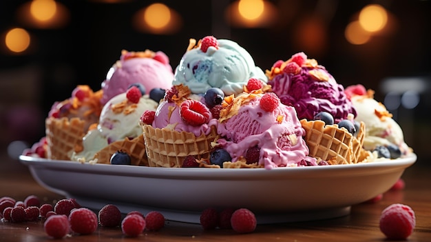 Крупный план вкусного мороженого conesgenerative ai