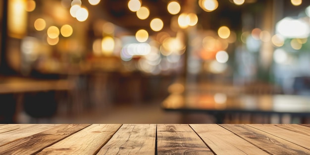 the close up view of the empty table made from wood in the restaurant aigx02