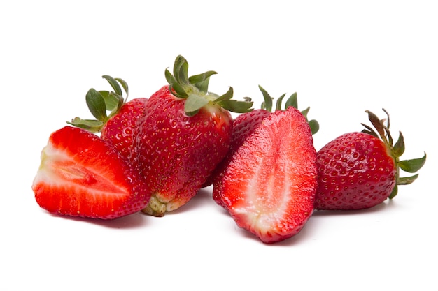 Close up view of fresh strawberry isolated on a white background.