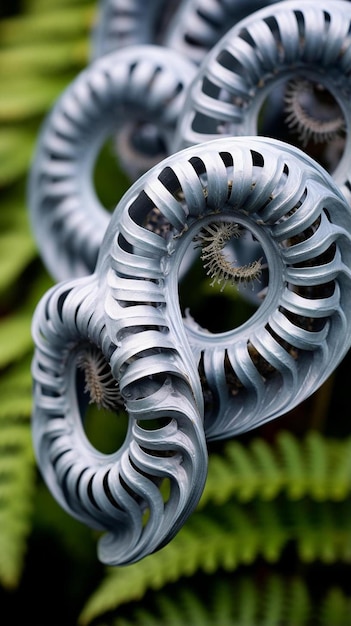 Photo close up view of furled silver fern fronds