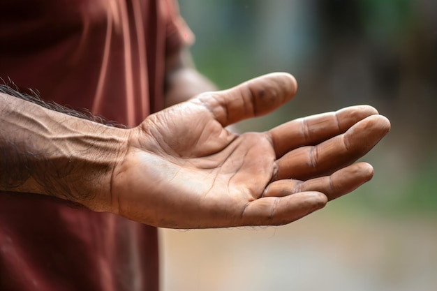 Close up view of a helping hand symbolizing help care support