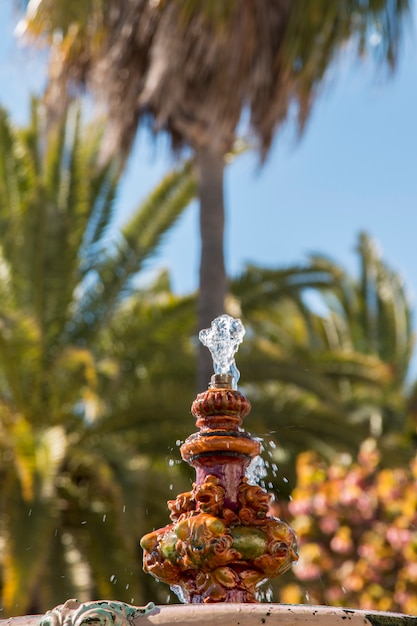 Close up view of a historical urban fountain located in Ayamonte, Spain.