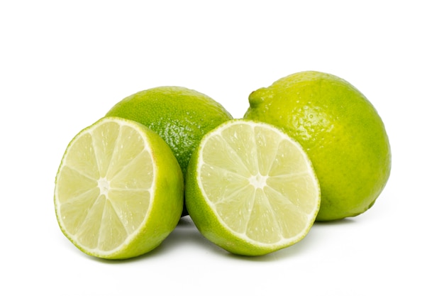 Close up view of lime fruit isolated on a white background.