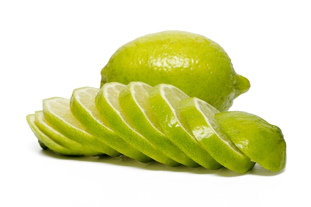 Close up view of lime fruit isolated on a white background.