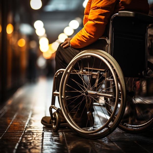 Close up view man in wheelchair holds wheels depicting strength and capability despite handicap For