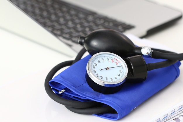 Close up view of manometer laying on working table. Hospital workspace