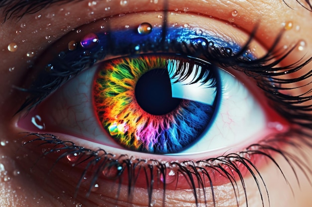 Крупным планом вид разноцветных глаз с детализированным генеративным искусственным интеллектом