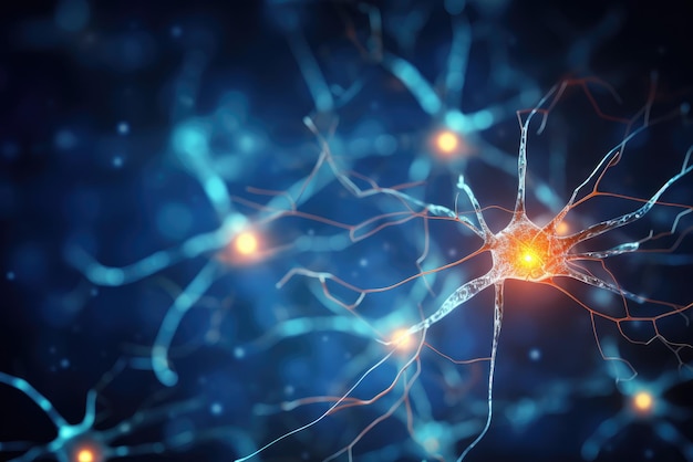 Close up view of neuron cells transmitting a signal Generative AI