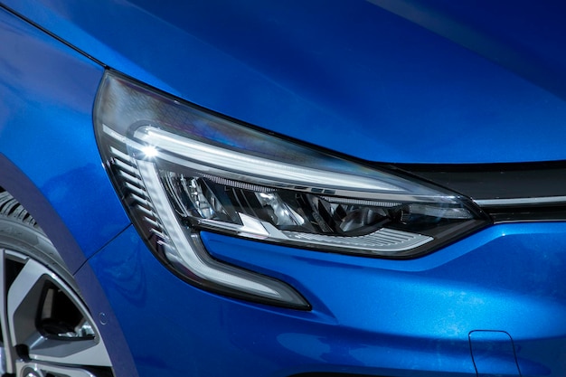 Close up view of a new car headlight