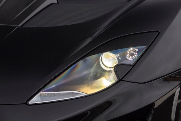 Close up view of a new car headlight