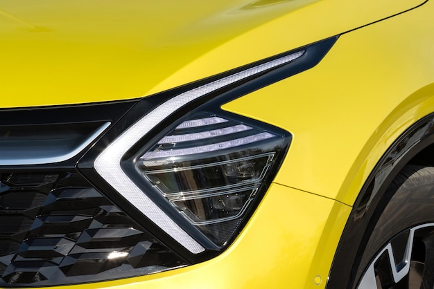 Close up view of a new car headlight