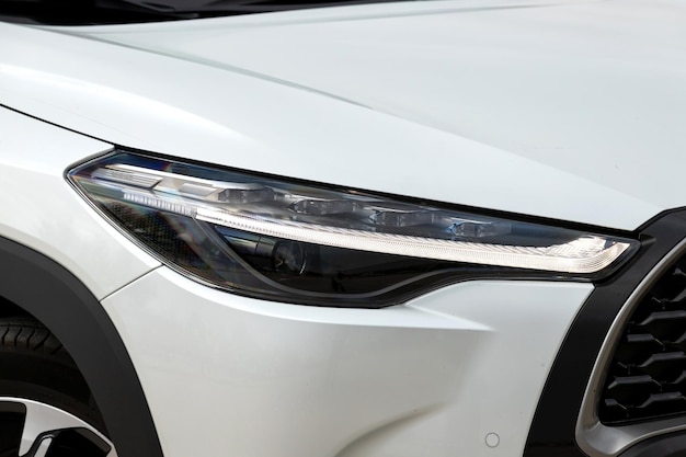 Close up view of a new car headlight