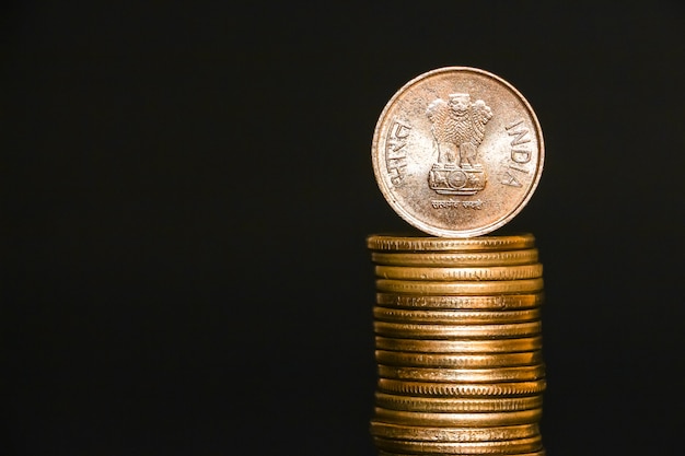 Close up view of new indian coins.