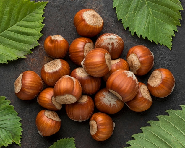 Photo close-up view of nuts concept arrangement