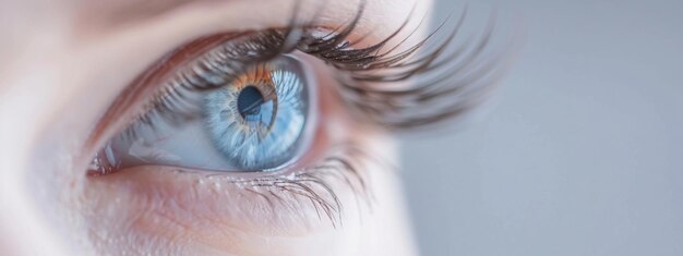 Фото Близкий вид красивого синего женского глаза с длинными ресницами гладкая здоровая кожа ресницы эксте