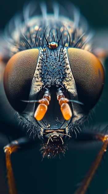 Foto close up view of fly insect gedetailleerde macro-afbeelding van een gewone huisvlieg