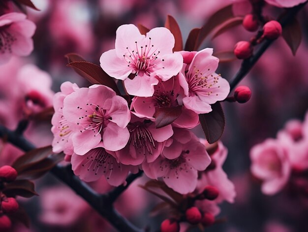 Фото Близкий взгляд на розовые цветы на дереве