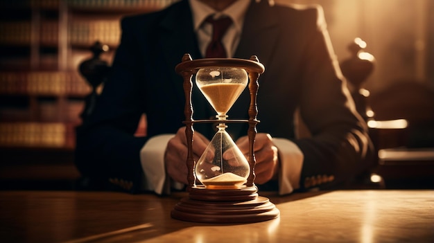 close up view of old hourglass in hands