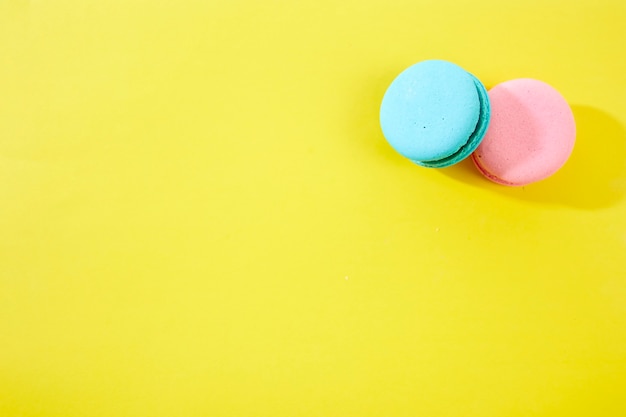 Close up view of pastel macaroons