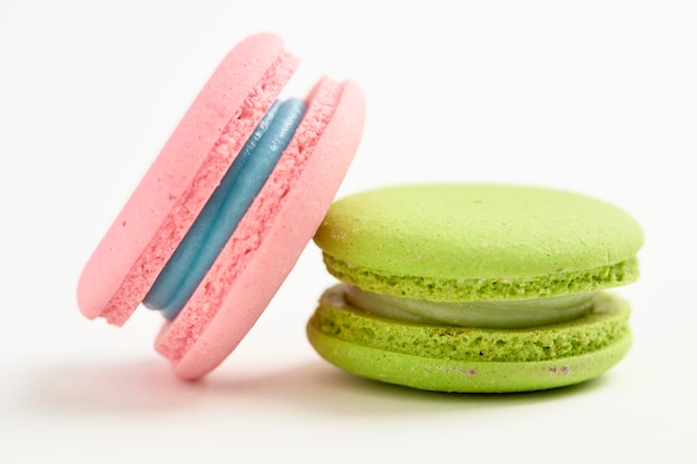 Close up view of pastel macaroons