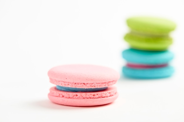 Close up view of pastel macaroons