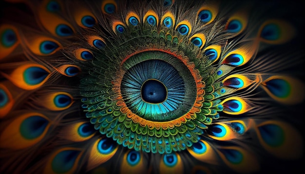 Close up view of a peacocks eye generative ai