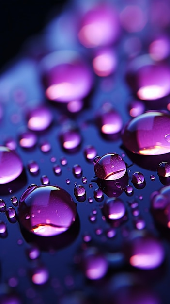 Close up view of raindrops on a window kissed by purple light Vertical Mobile Wallpaper
