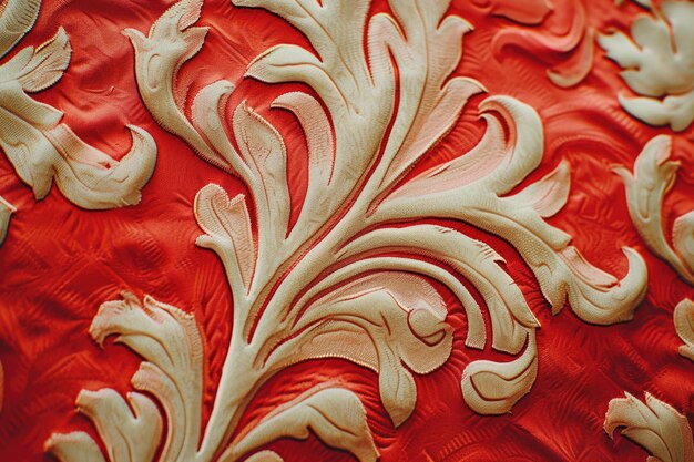 Photo a close up view of a red cloth with an intricate pattern this image can be used for various purposes