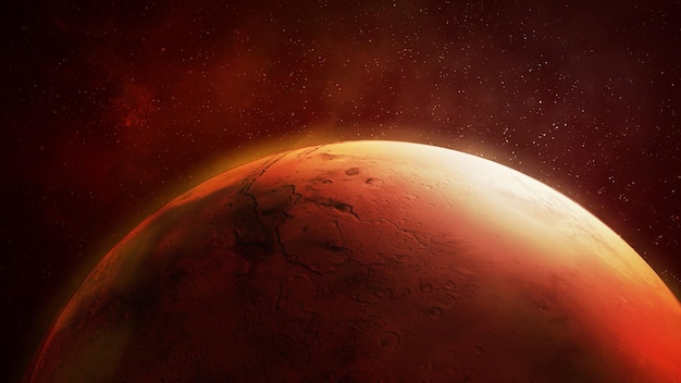 Close up view of the red planet mars