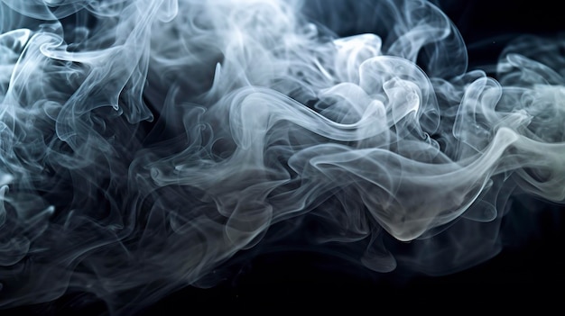 The close up view reveals the mesmerizing patterns and textures within the smoke the ethereal quality of the smoke against the dark background ai generative