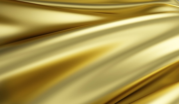 Close up View on Rippled Gold Silk Fabric in 3D rendering
