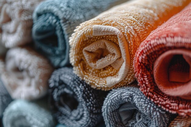 Close up view of rolled kitchen rags