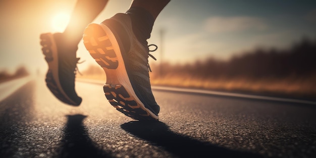 Крупный план спортивной обуви бегуна, бегущей по дорожке