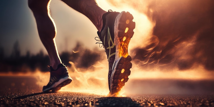 Photo close up view of runner sport shoes sprint running on track