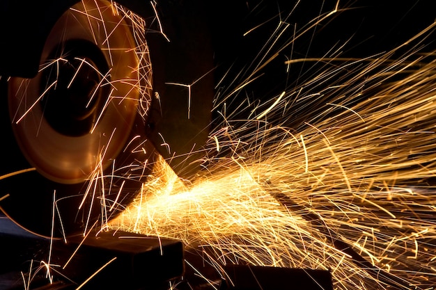 Close up view of saw sparks