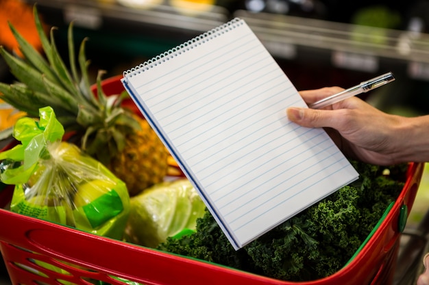 Close up view of a shopping list