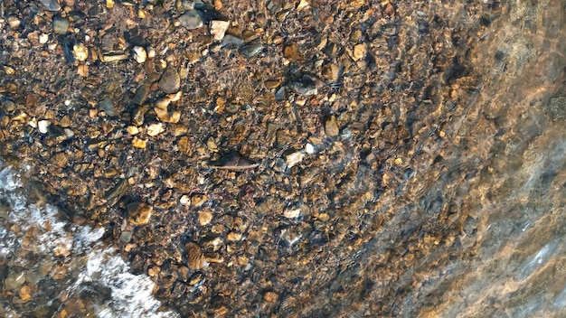 Close up view of smooth round pebble stones on the beach