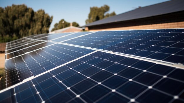 Close up view of solar panels on house rooftop