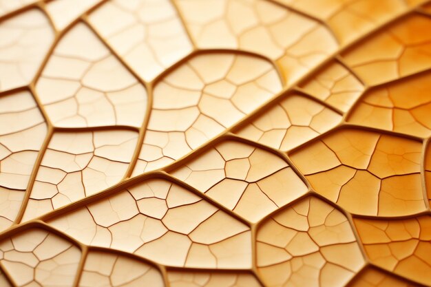 A close up view of the surface of an orange and brown leaf