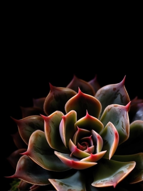 Close up view of symmetry succulent plant on black desk Generative Ai